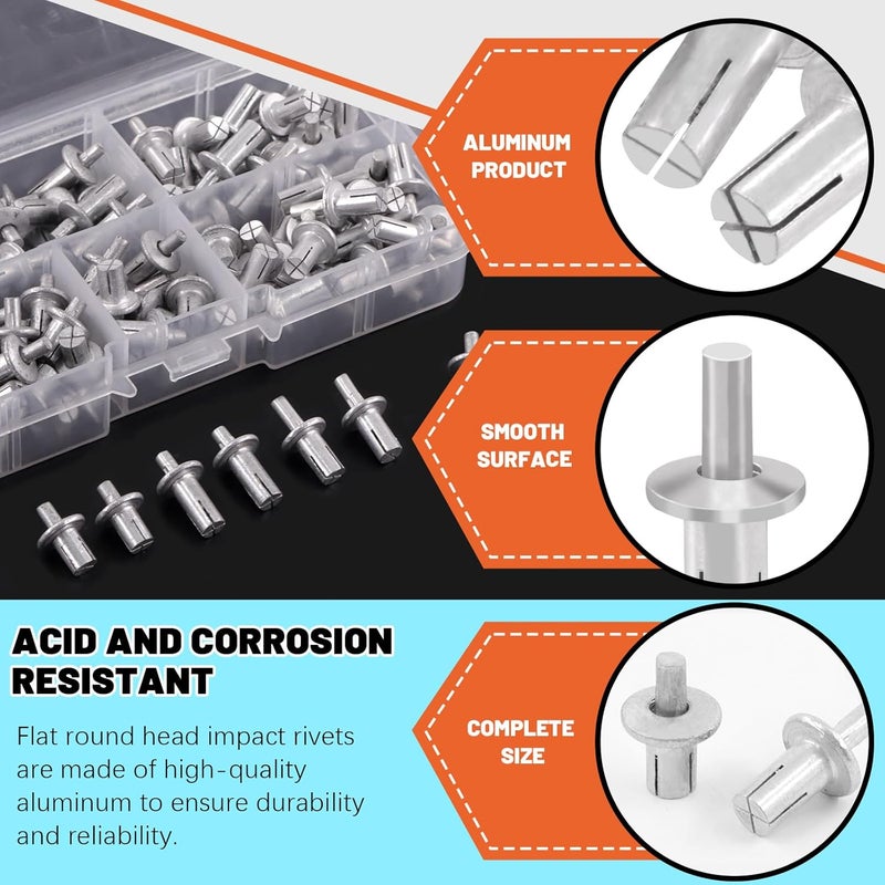 Tanstic 130Pcs 3 Sizes Half Round Head Aluminum Core Rivet Drive Rivets Hammer Drive Rivets Knock Type Expansion Aluminum Rivet for Home Industry (M5x7,M5x9,M5x11mm) - Image 3